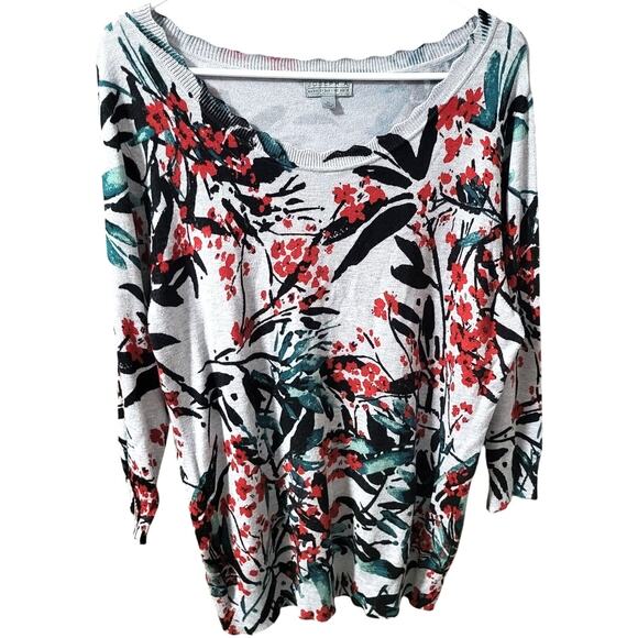 Joseph A. Floral Scalloped/Swoop Neck Sweater - XL - Picture 1 of 6